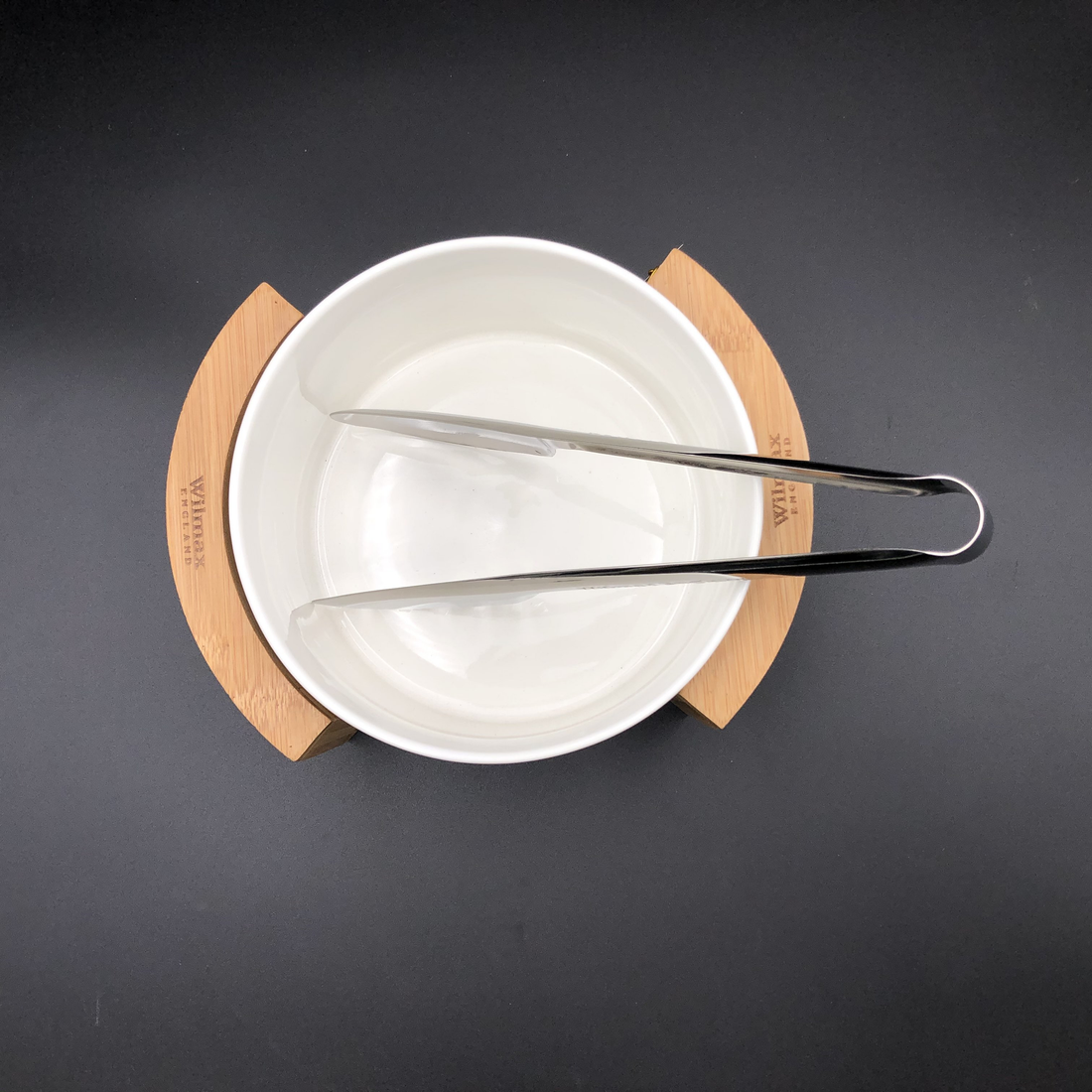 Wilmax Medium Porcelain Salad Bowl Set with Bamboo Stand