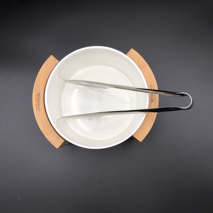 Wilmax Medium Porcelain Salad Bowl Set with Bamboo Stand