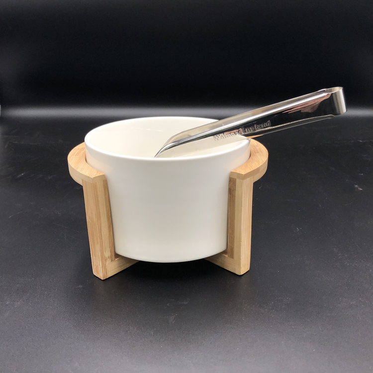 Wilmax Medium Porcelain Salad Bowl Set with Bamboo Stand