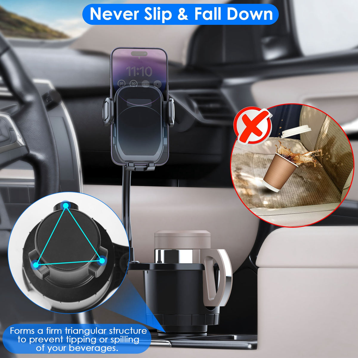 Cup holder phone mount holding smartphone for GPS