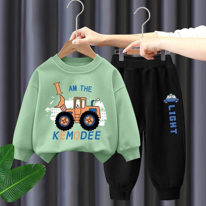 Boys Long Sleeve Sweatshirt and Pants Set with Bulldozer Print