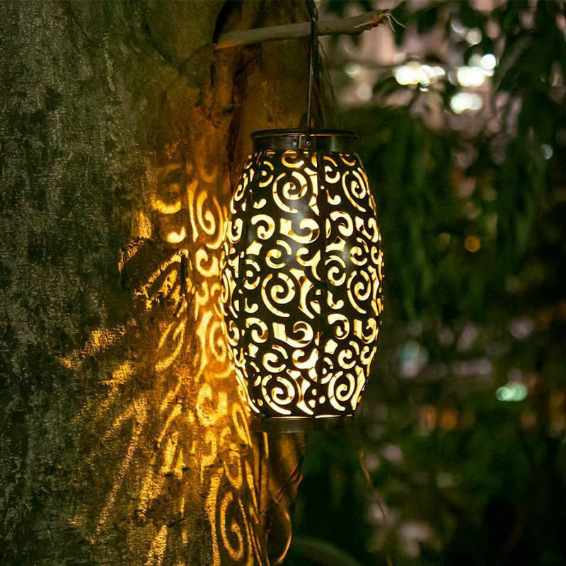 Solar Auspicious Cloud Wrought Iron Lantern Outdoor Garden LED Light