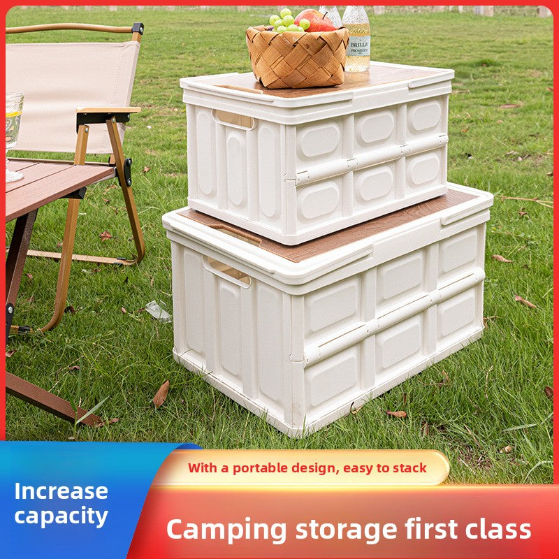 Foldable Outdoor Storage Box with Wooden Cover