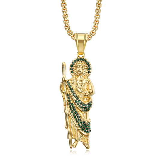 Stainless Steel Gold Plated Saint Jude Pendant Necklace