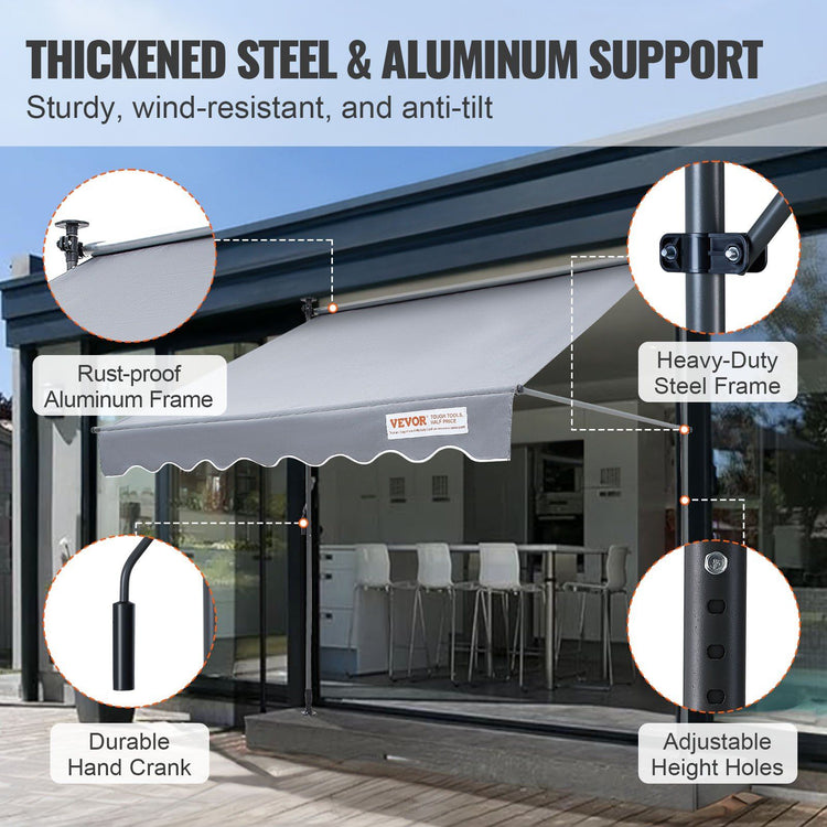 78-inch manual retractable window awning support arm detail