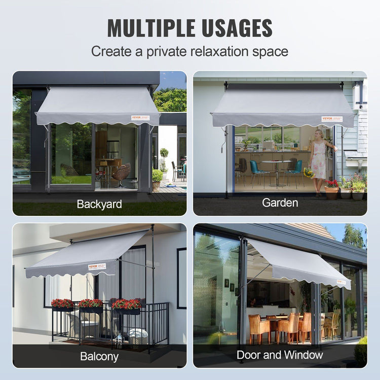 78-inch manual retractable window awning side view showing 47 inch projection