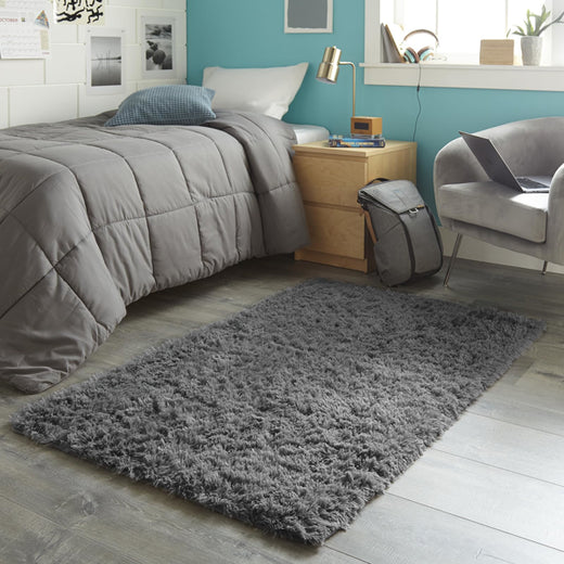Grey shag area rug full view
