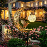Solar Hummingbird Moon Lamp Crackled Glass Outdoor Garden Light