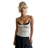 White polka dot camisole top with lace trim and thin straps, photo 6