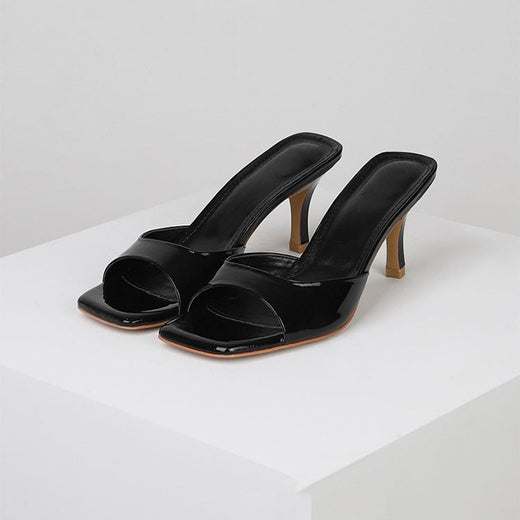 Patent Leather Stiletto Heel Square Toe Sandals