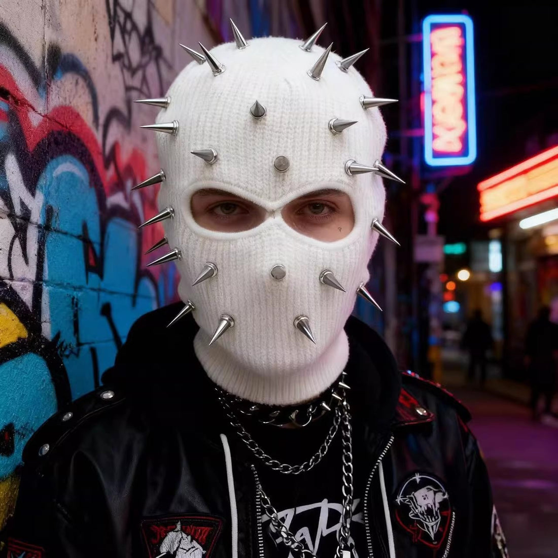 Street couples wearing full-face masks