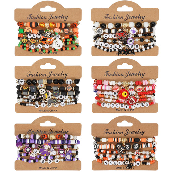 Halloween Beaded Bracelet with Ghost Pendant