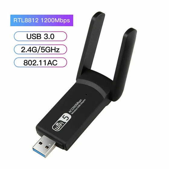 USB WiFi adapter with RTL8812, USB 3.0, 2.4G/5GHz and 802.11AC labels