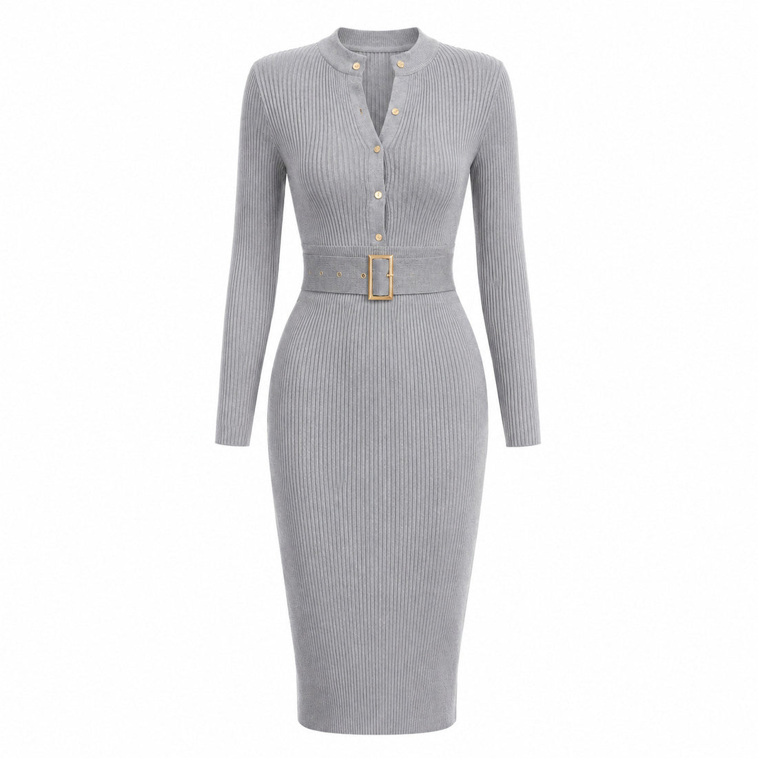 Women's ribbed knit bodycon midi dress with matching belt, photo 7