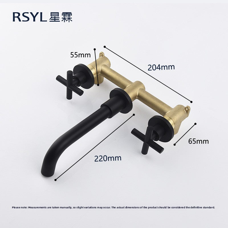 All-Copper Concealed Basin Mixer Tap Pre-Embedded Dual-Handle Wall-Mounted Three-Hole Faucet