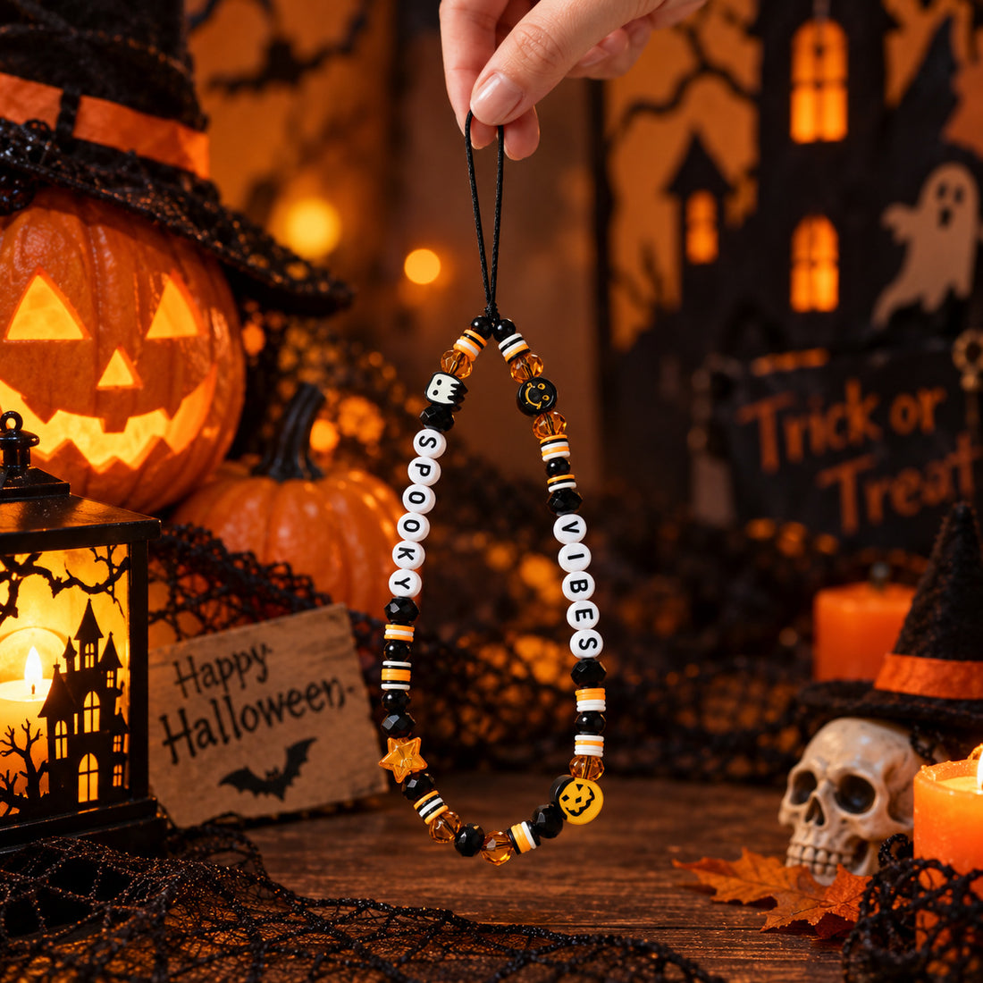 Halloween Pumpkin Skull Phone Chain Accessory