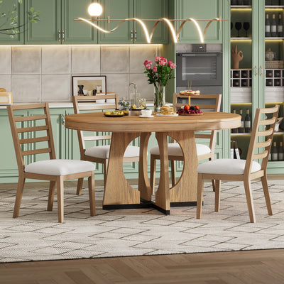 Round Extendable Dining Table Set for 4 Natural