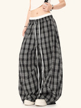 Black White Plaid High Waist Straight Leg Pants