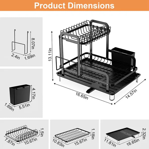 Dish drying rack bottom tier with plates