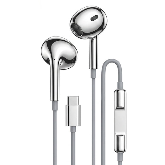 Glossy silver wired earphones, photo 4
