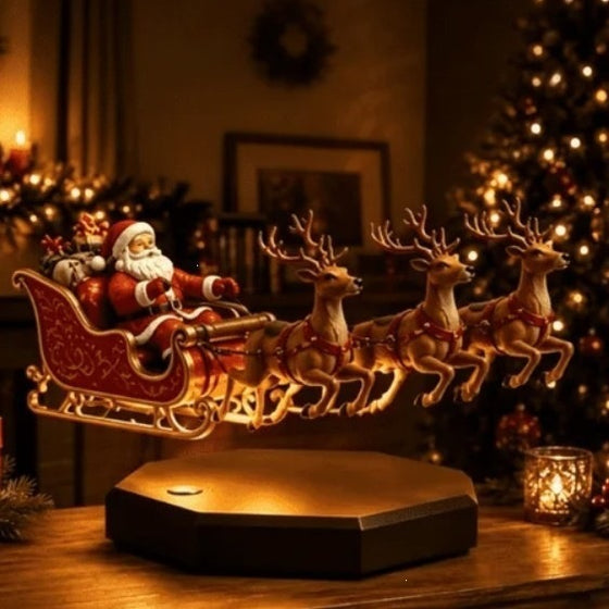 Magnetic Levitation Santa Claus Sleigh – Floating Rotating Christmas Ornament | Holiday Tabletop Centerpiece