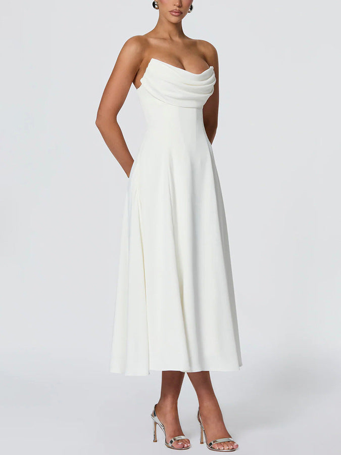 Women's strapless pleated A-line dress with lace-up back, photo 4
