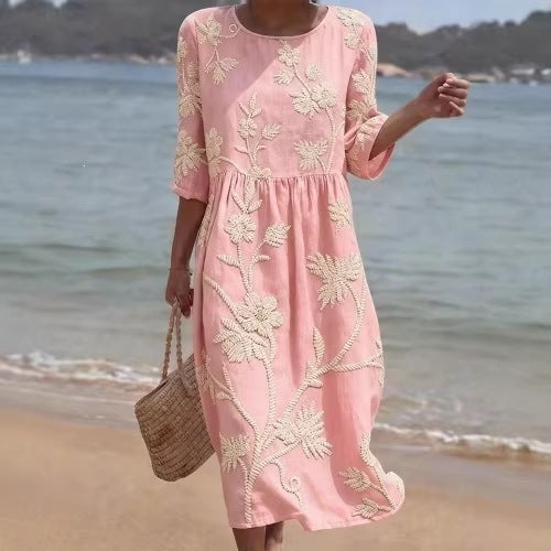 Women's floral print long-sleeved round-neck dress