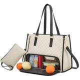 Laptop tote with cooler compartment open showing insulated lining