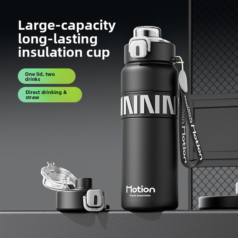 Stainless Steel Double Drink Thermos Cup with Carry Rope