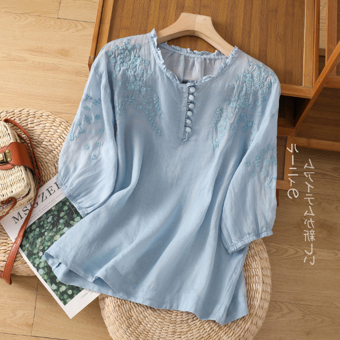 Short-sleeved T-shirt Women's Embroidered Lace