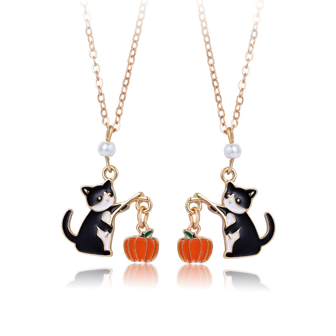 Halloween Cartoon Necklace with Black Cat Pumpkin Wizard Hat Pendant