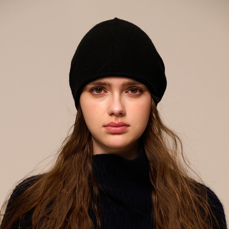 Women's cashmere knit beanie with short curled brim, photo 2