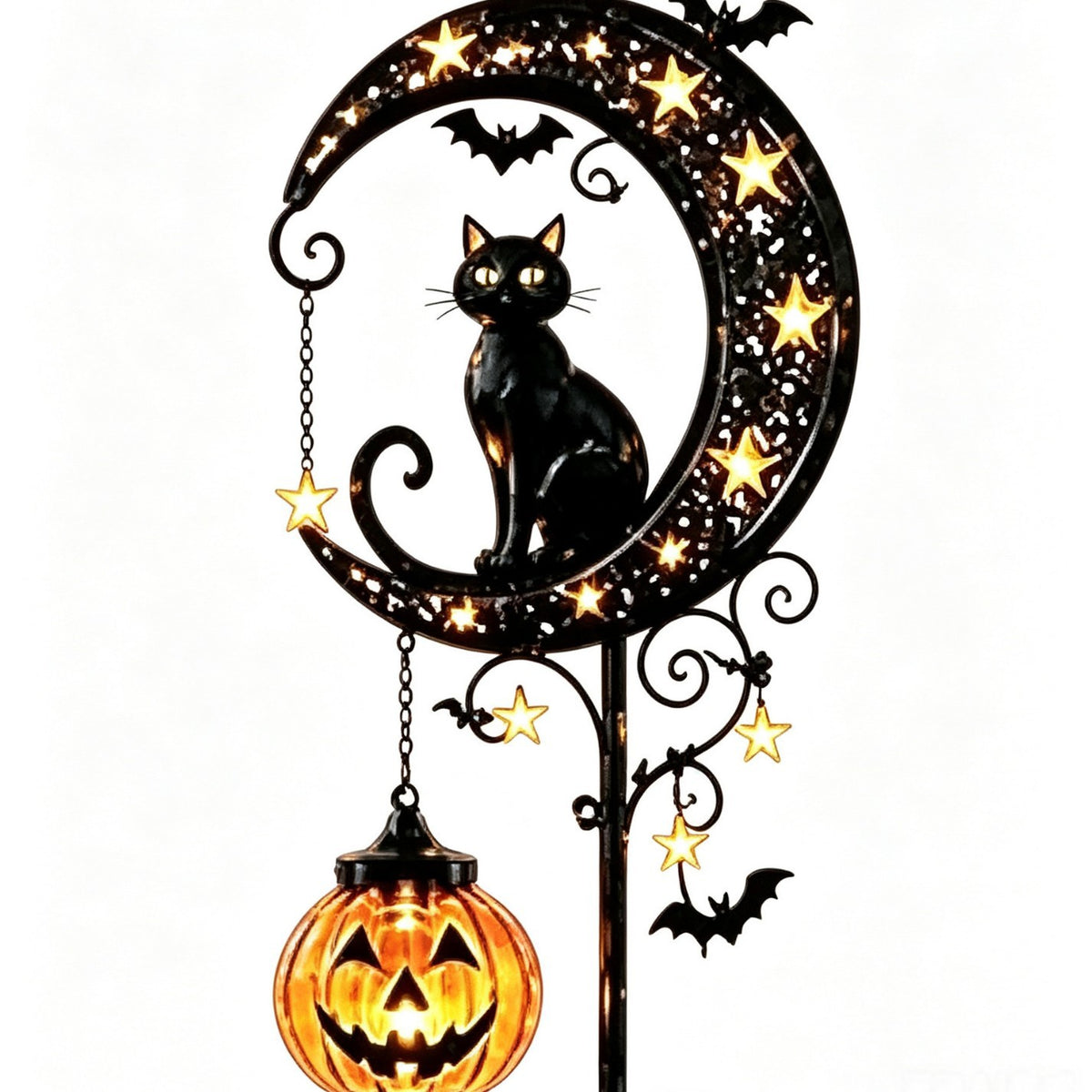 Solar Black Cat Pumpkin Stake Light