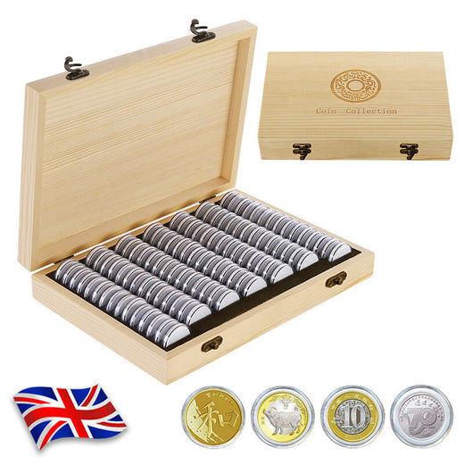 Wooden Coin Storage Box - 100 Capsule Display Case - Image 1