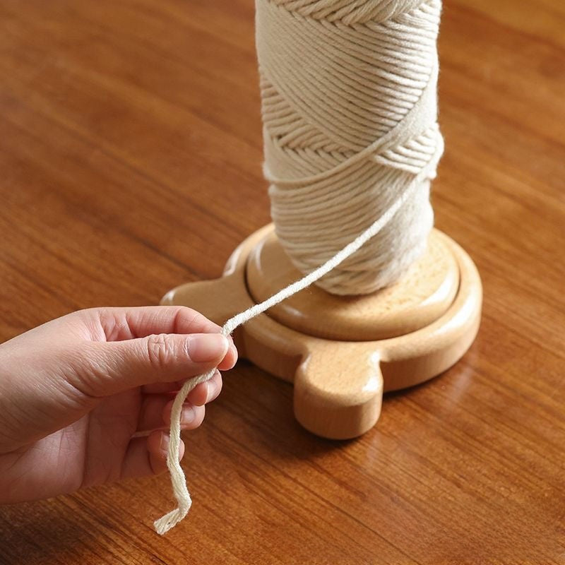 Double-Axis Rotating Wooden Desktop Spool Rack Removable Wire Storage Organizer