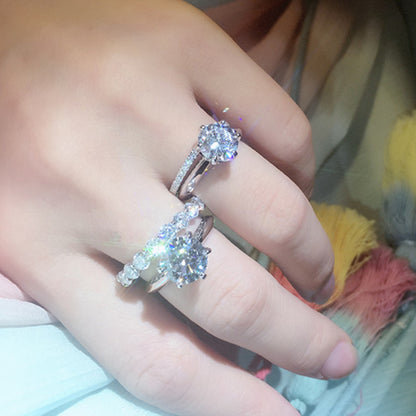 S925 Silver Solitaire Six-Prong Starlight Engagement Ring