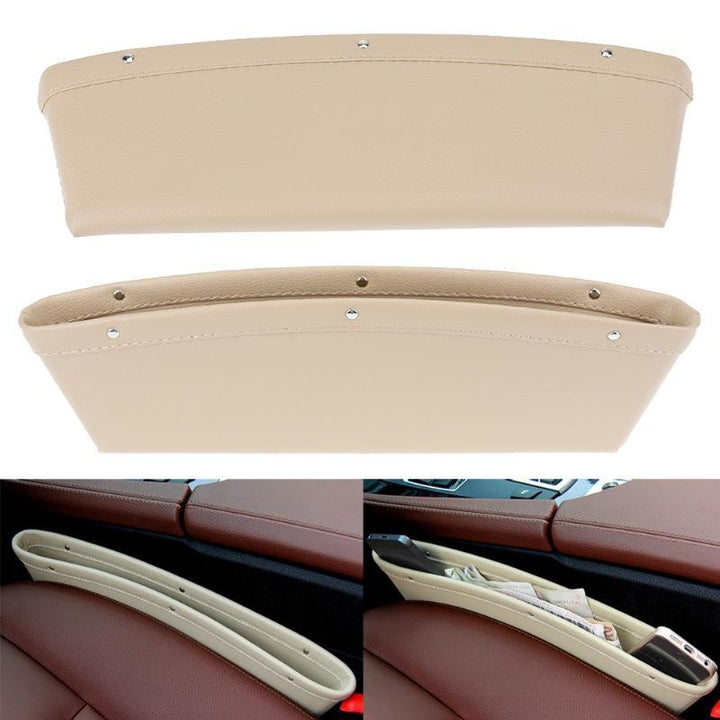 Car seat gap organizer holding phone and cards