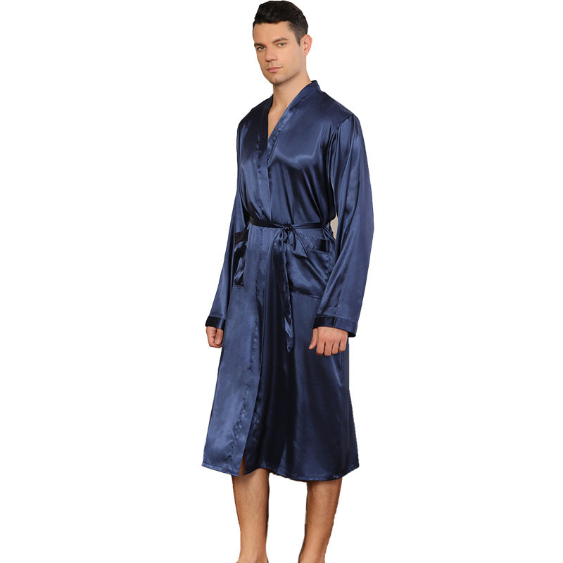 Men's Solid Color Long Sleeve Kimono Robe Thin Bathrobe