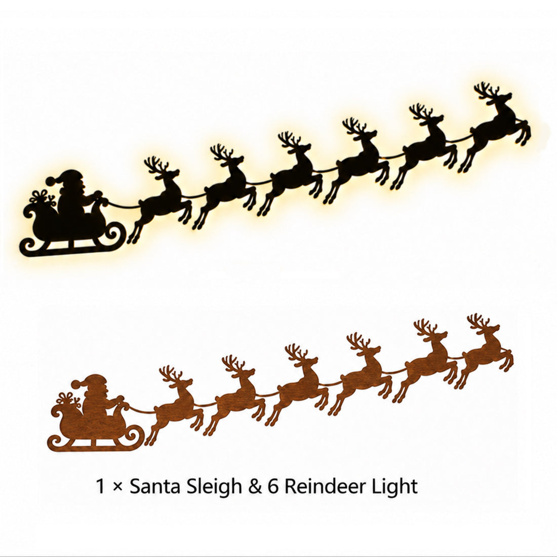 Self-Adhesive Wooden Christmas Santa Reindeer Wall Decoration with Lights