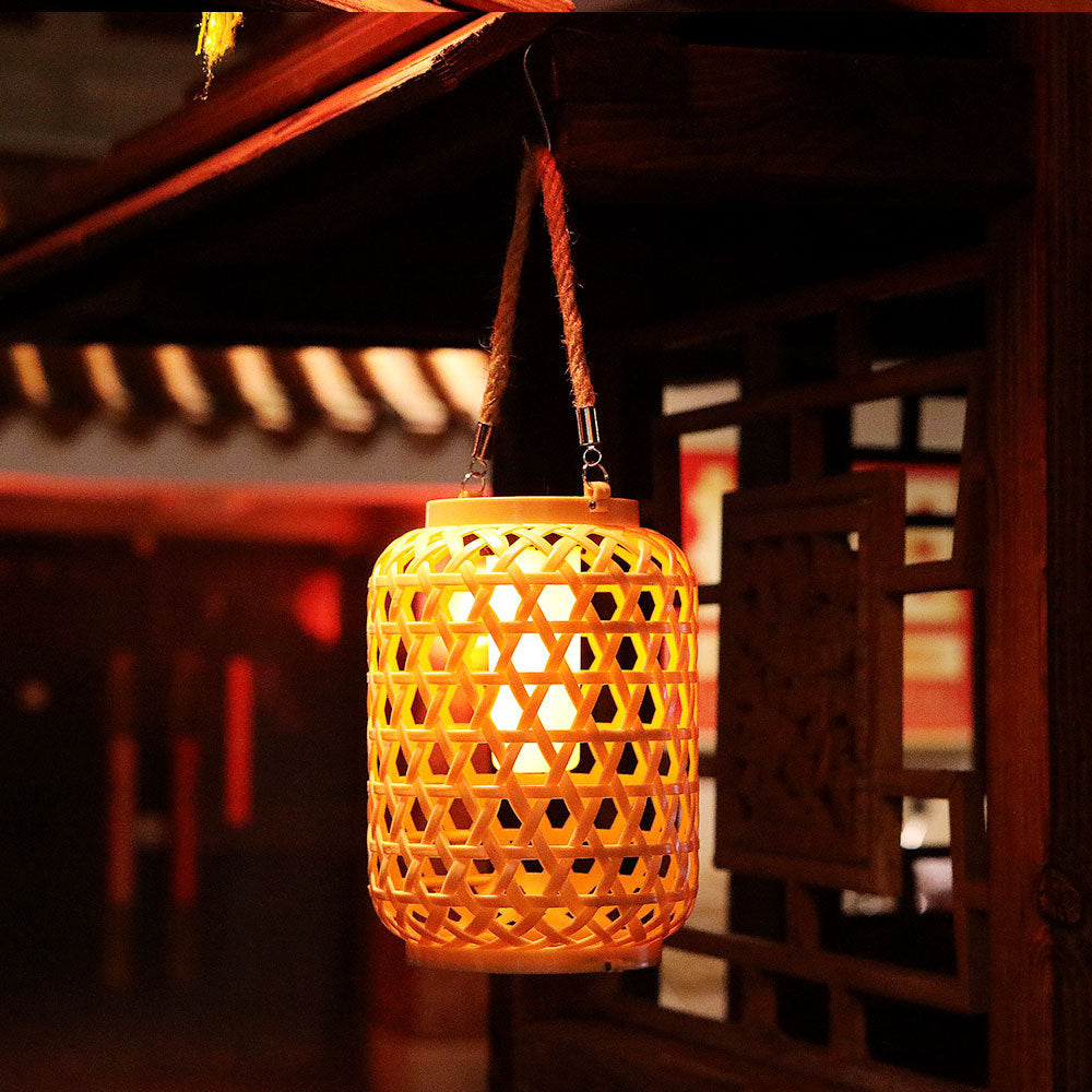 Solar Chinese Style Rattan Hanging Lantern