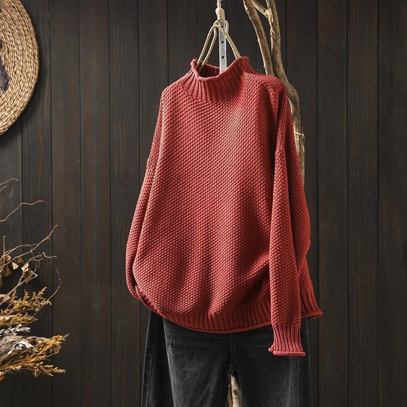 Women's vintage half-high collar embroidered knit pullover sweater, photo 6