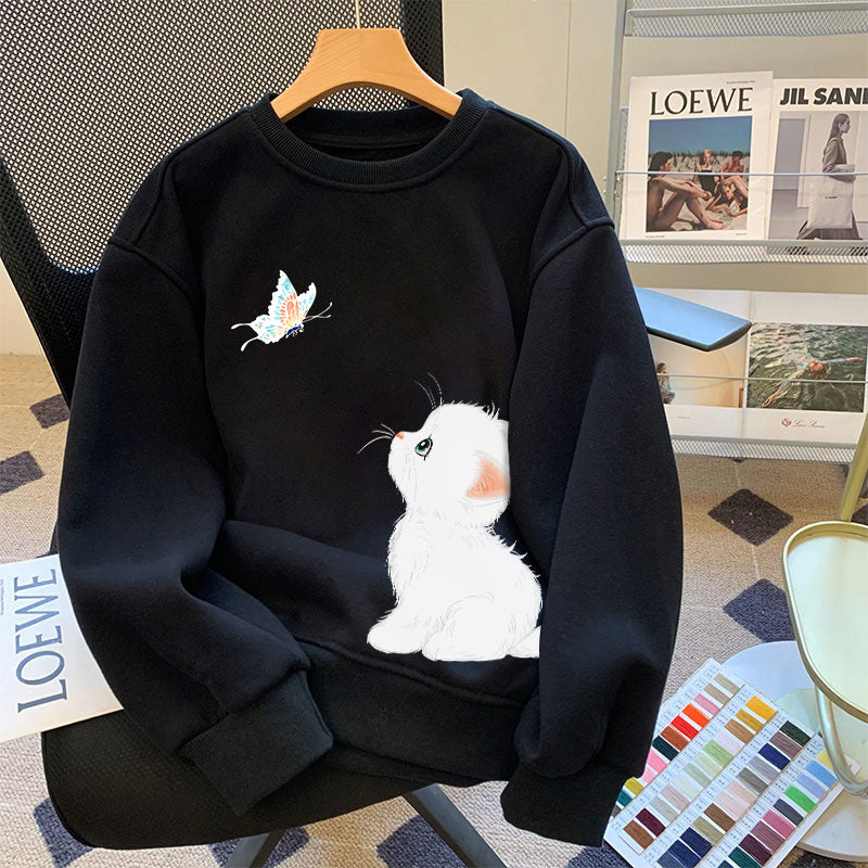 Loose silhouette cat print long sleeve sweatshirt, photo 3