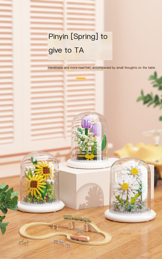 Building block flower set with light base