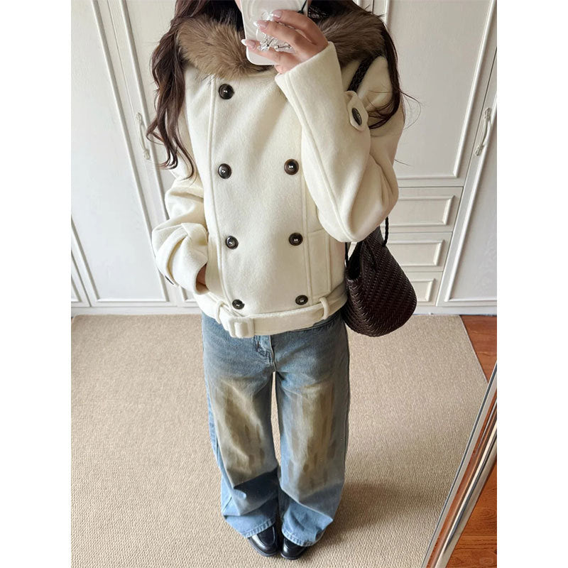 Women's thick velvet hooded coat with faux fur collar, photo 2