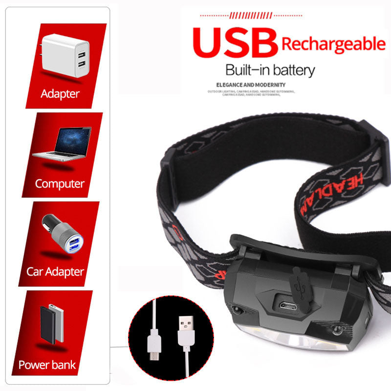 LED Sensor Headlight USB Rechargeable Waterproof