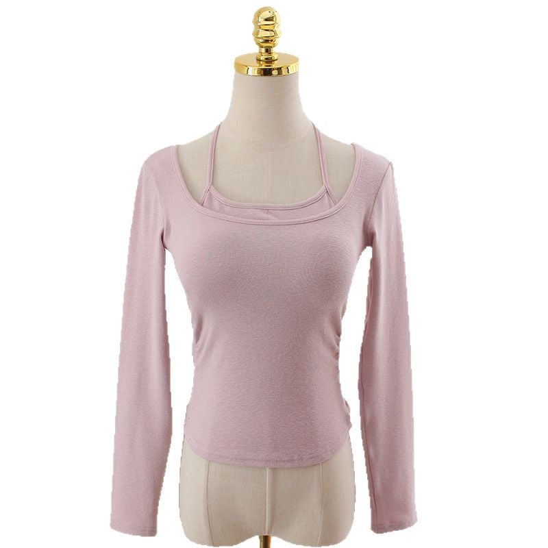 Hanging neck slim waist slimming long sleeve top