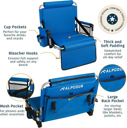 Foldable Padded Stadium Seat with Armrests