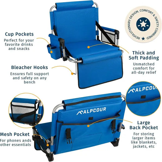 Universal clip attached to bleacher bench