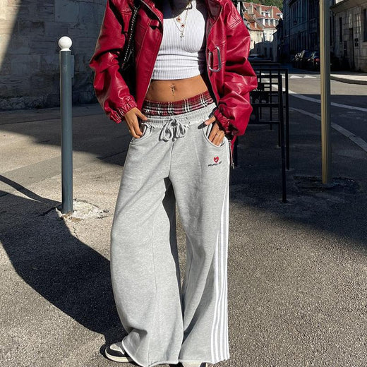 Retro Plaid Embroidered Casual Pants