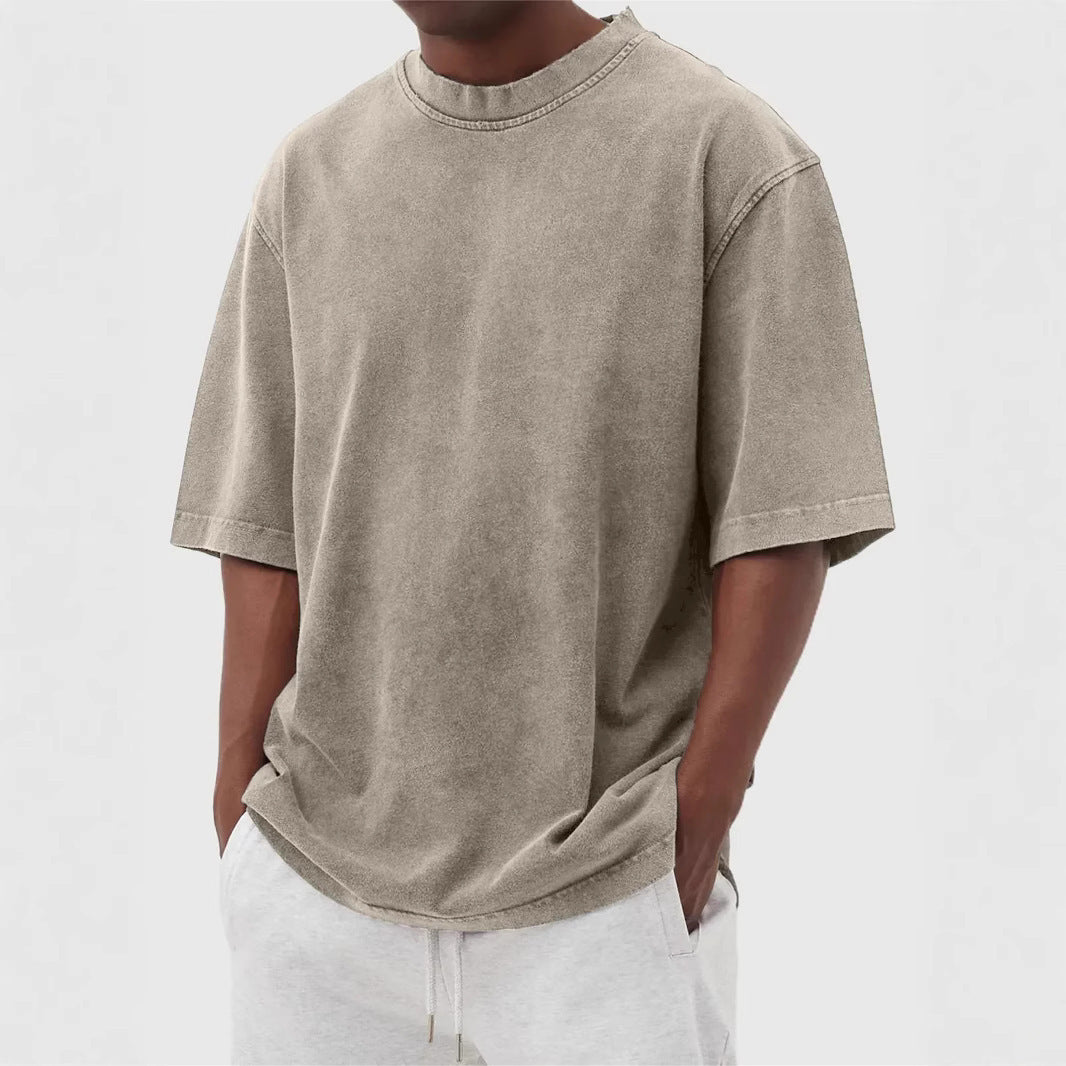 Mens Washed Color Distressed Pullover T-Shirt